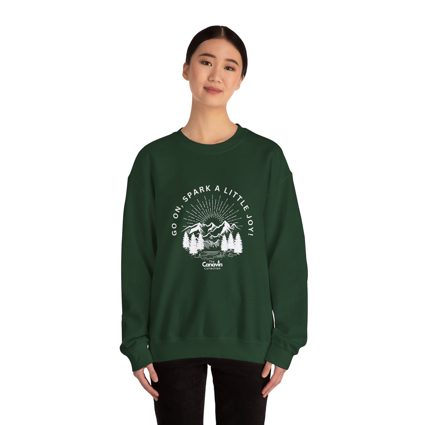 Cozy Fall & Winter Crewneck Sweatshirt – Go On, Spark a Little Joy! - Unisex Heavy Blend™ (Forest Green)