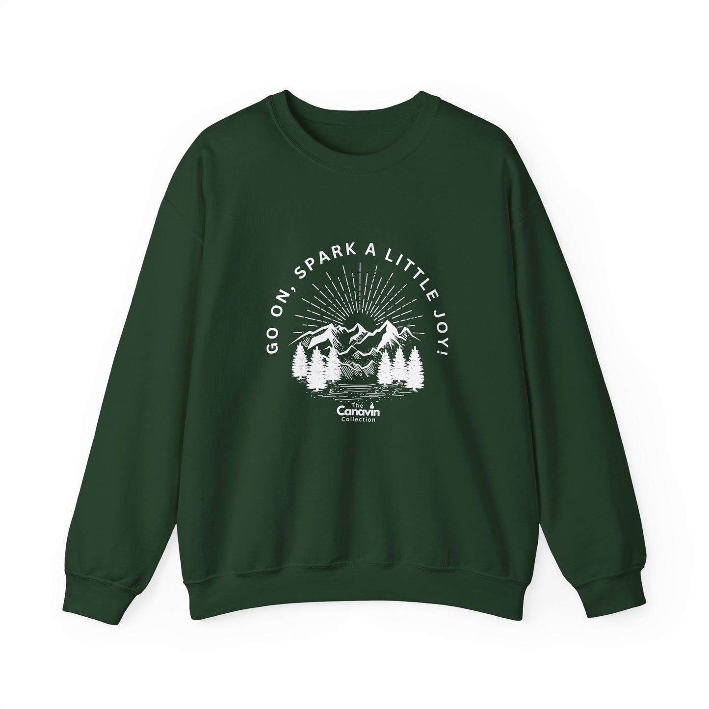 Cozy Fall & Winter Crewneck Sweatshirt – Go On, Spark a Little Joy! - Unisex Heavy Blend™ (Forest Green)