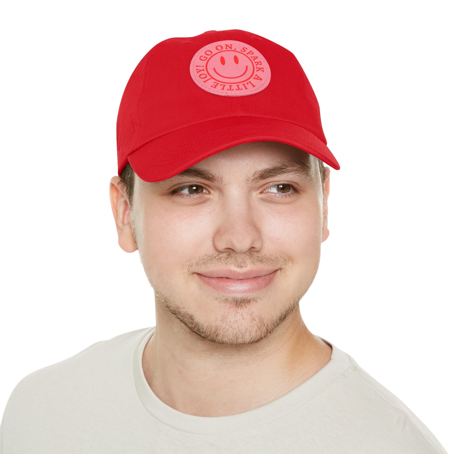 Leather Patch Hat - Go On, Spark a Little Joy! – Effortless Style Meets Everyday Inspiration - Red Baseball Hat with Pink Patch