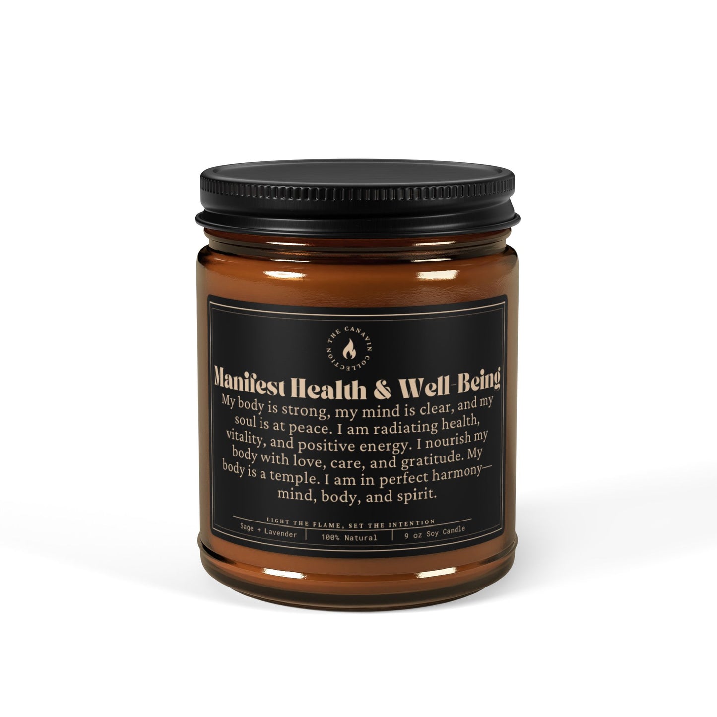 Manifest Health & Well-Being - Scented Soy Candle - Amber Jar - White Sage & Lavender