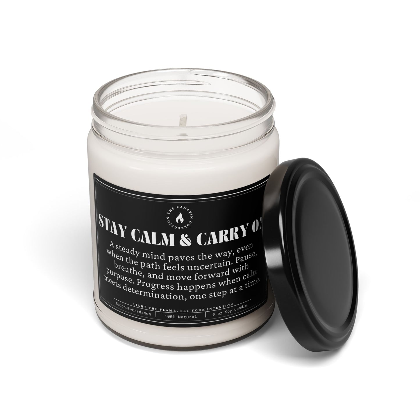 Stay Calm & Carry On - Scented Soy Candle - 9oz Mindfulness Candle for Home Relaxation - Coconut Cream & Cardamom