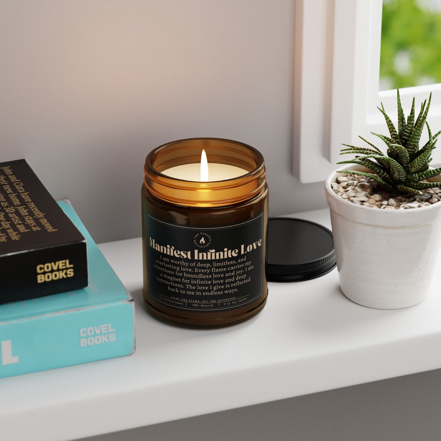 Manifest Infinite Love Scented Soy Candle – Amber Jar | Multi-Size | Self-Care Gift for Love and Intentions - Coconut Cream & Cardamom
