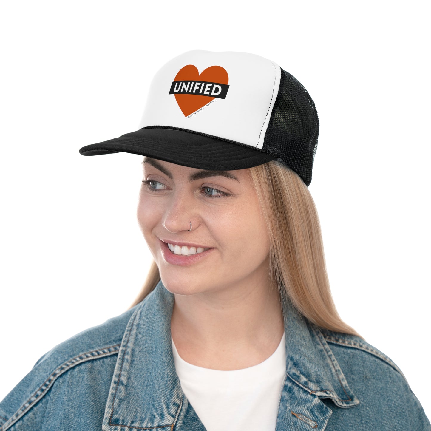Unified Love Trucker Cap - Heart Design for Support and Unity - Canavin Collection – Wear the Message, Spread the Joy