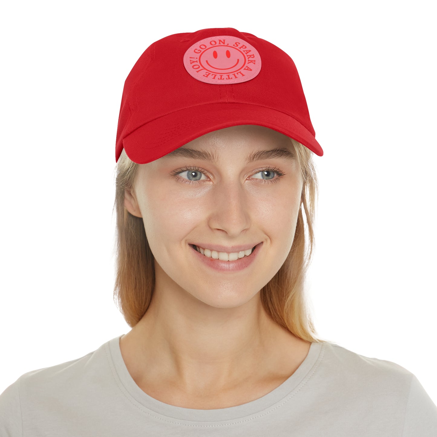 Leather Patch Hat - Go On, Spark a Little Joy! – Effortless Style Meets Everyday Inspiration - Red Baseball Hat with Pink Patch