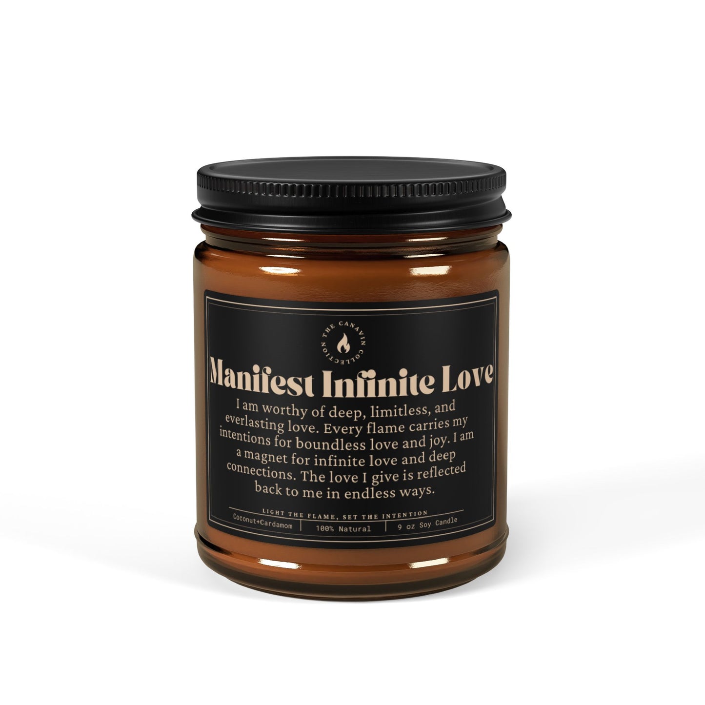 Manifest Infinite Love Scented Soy Candle – Amber Jar | Multi-Size | Self-Care Gift for Love and Intentions - Coconut Cream & Cardamom