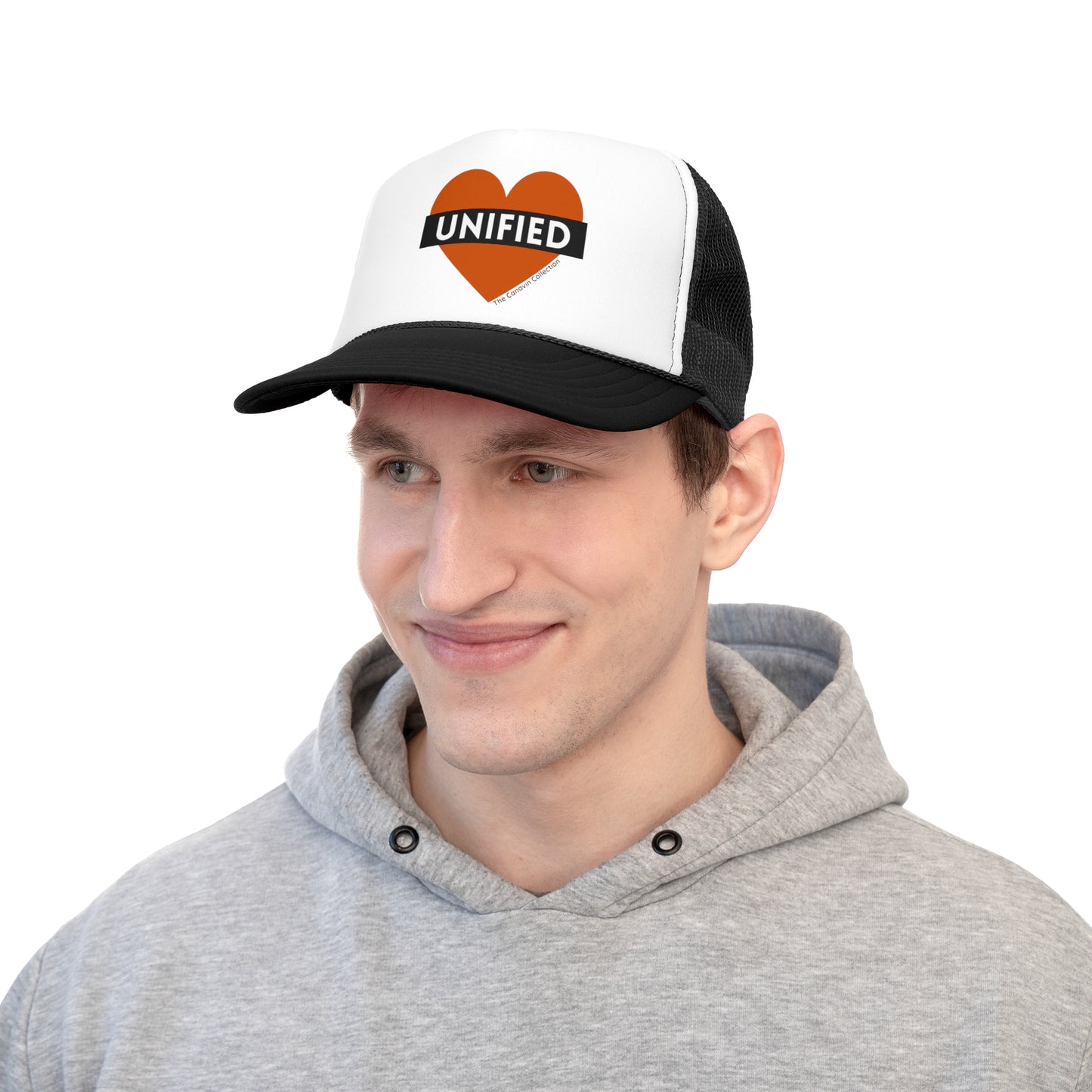 Unified Love Trucker Cap - Heart Design for Support and Unity - Canavin Collection – Wear the Message, Spread the Joy