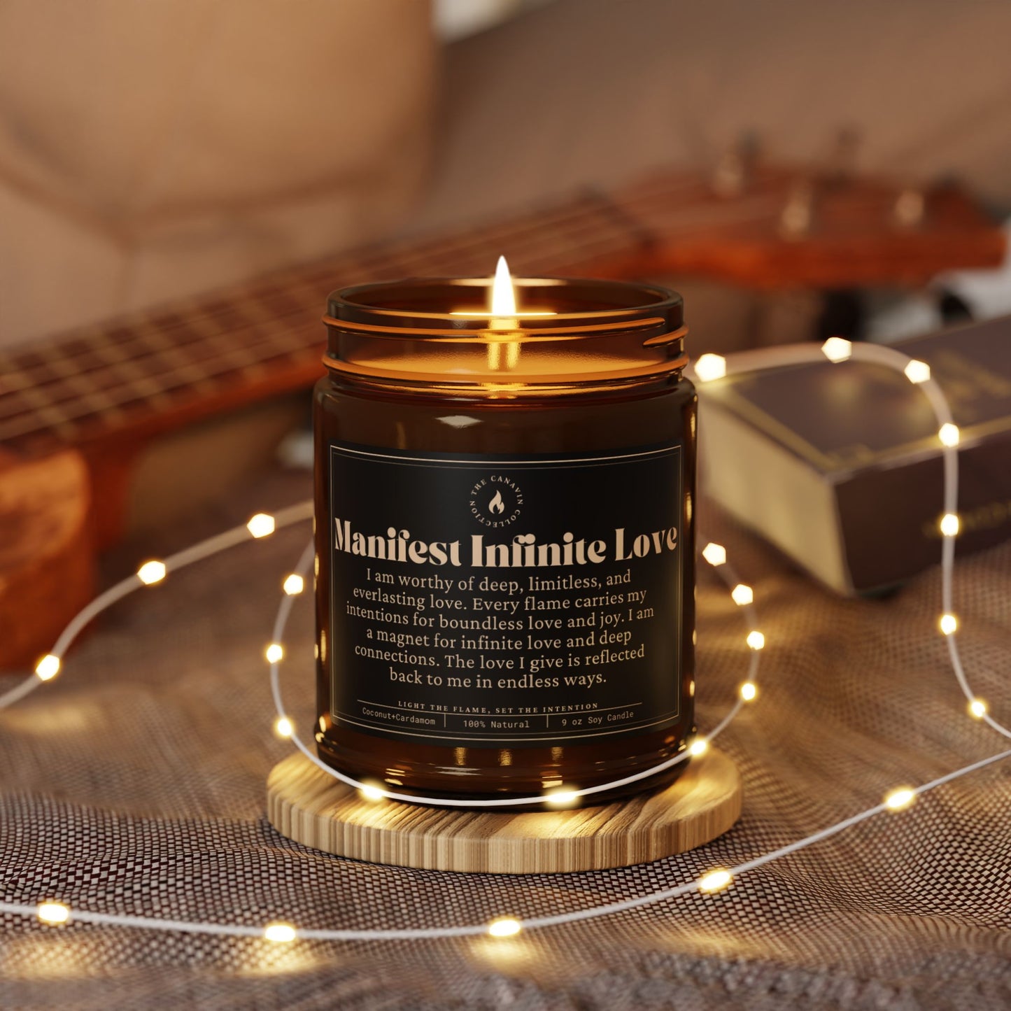 Manifest Infinite Love Scented Soy Candle – Amber Jar | Multi-Size | Self-Care Gift for Love and Intentions - Coconut Cream & Cardamom