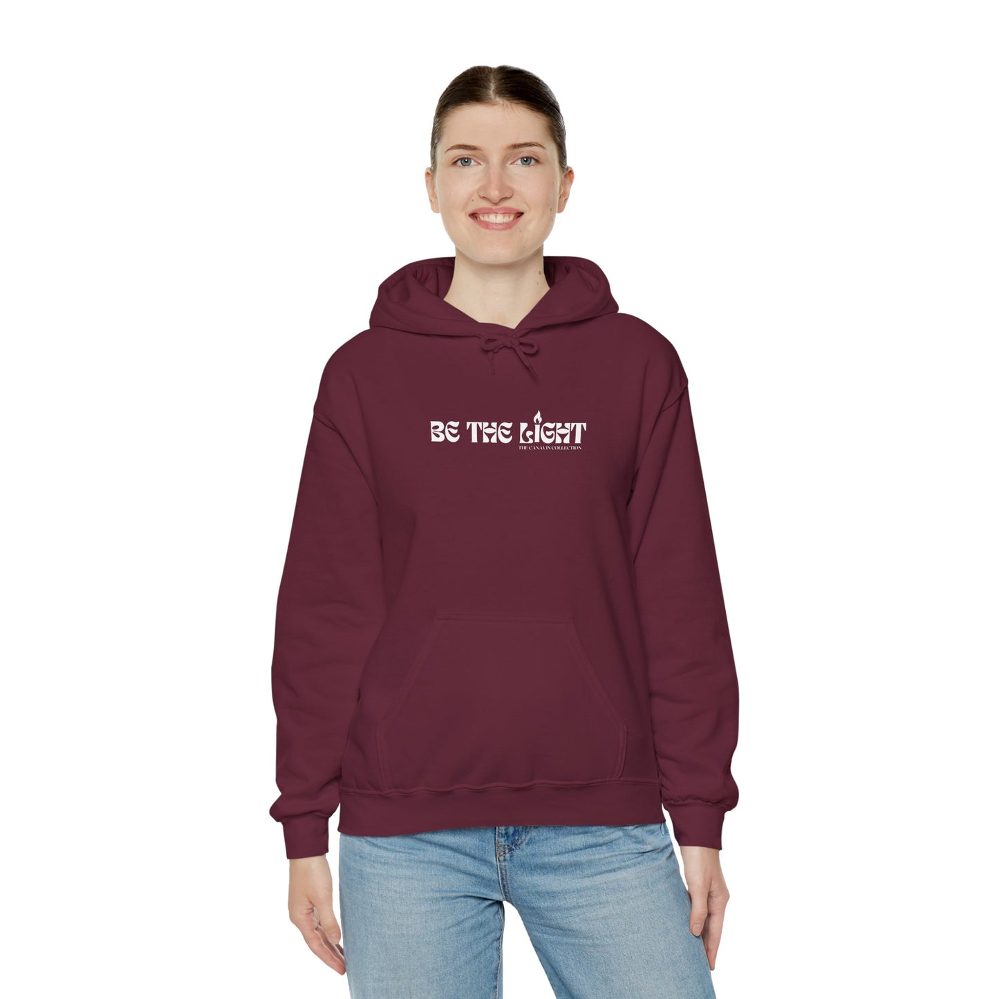 BE THE LIGHT Hooded Sweatshirt - Unisex Heavy Blend™ - Cozy & Stylish, Perfect for Cold Weather, Positive Message - Maroon *Small-5XL