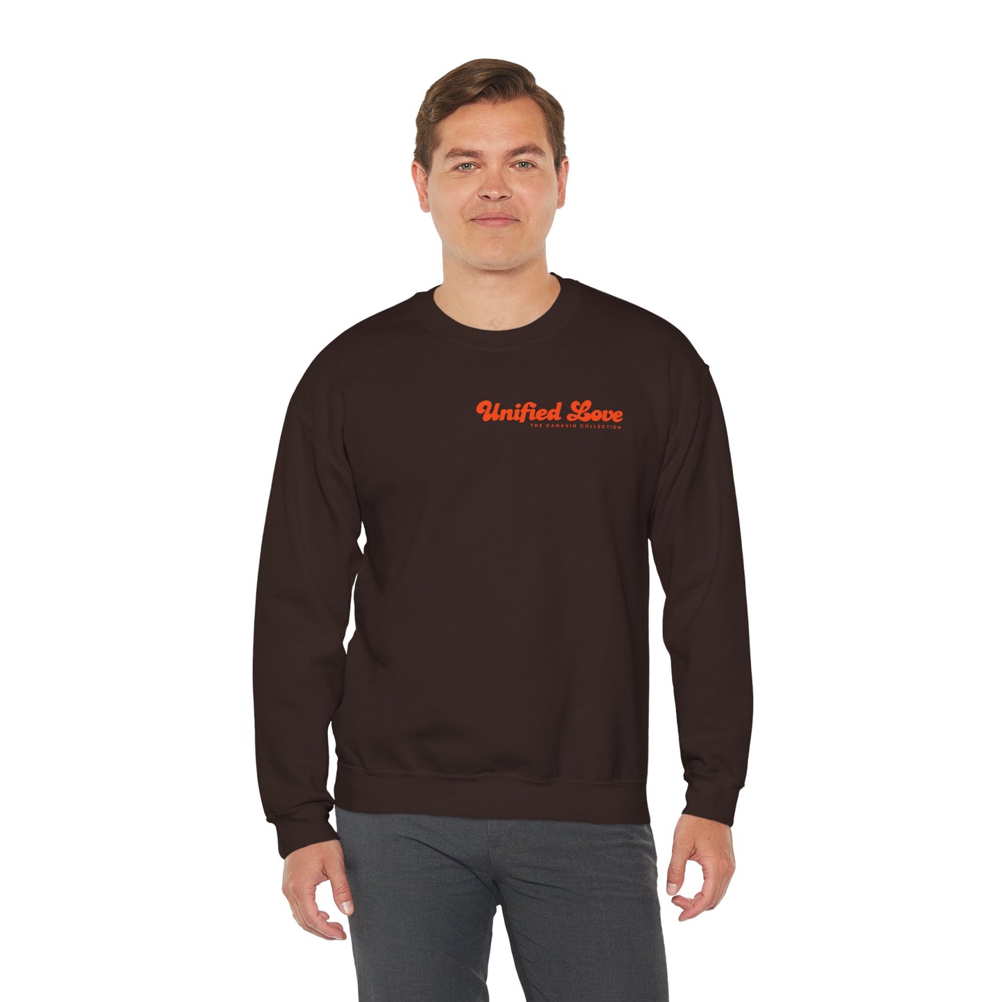 Unified Love Sweatshirt – Spread Love, Stay Cozy - Unisex Heavy Blend™ Crewneck Sweatshirt - Dark Chocolate