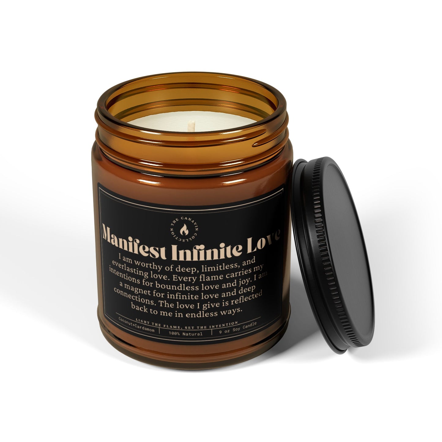 Manifest Infinite Love Scented Soy Candle – Amber Jar | Multi-Size | Self-Care Gift for Love and Intentions - Coconut Cream & Cardamom