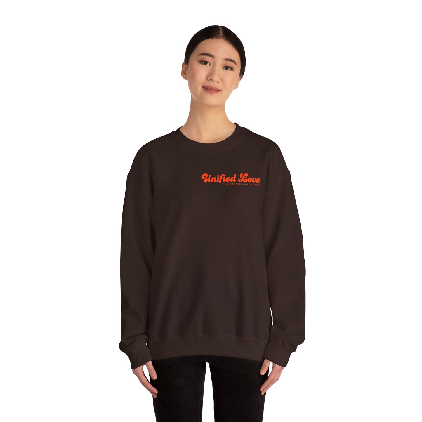 Unified Love Sweatshirt – Spread Love, Stay Cozy - Unisex Heavy Blend™ Crewneck Sweatshirt - Dark Chocolate
