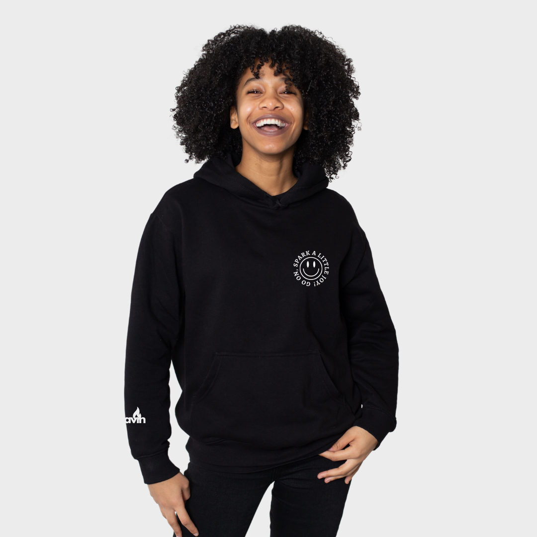 GO ON, SPARK A LITTLE JOY! - SMILE HOODIE Unisex Soft and Heavy Blend™ Hooded Sweatshirt-Comfort and Positivity-Black
