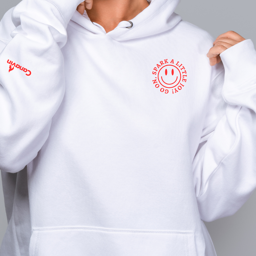 GO ON, SPARK A LITTLE JOY! - SMILE HOODIE Unisex Soft and Heavy Blend™ Hooded Sweatshirt-Comfort and Positivity-White