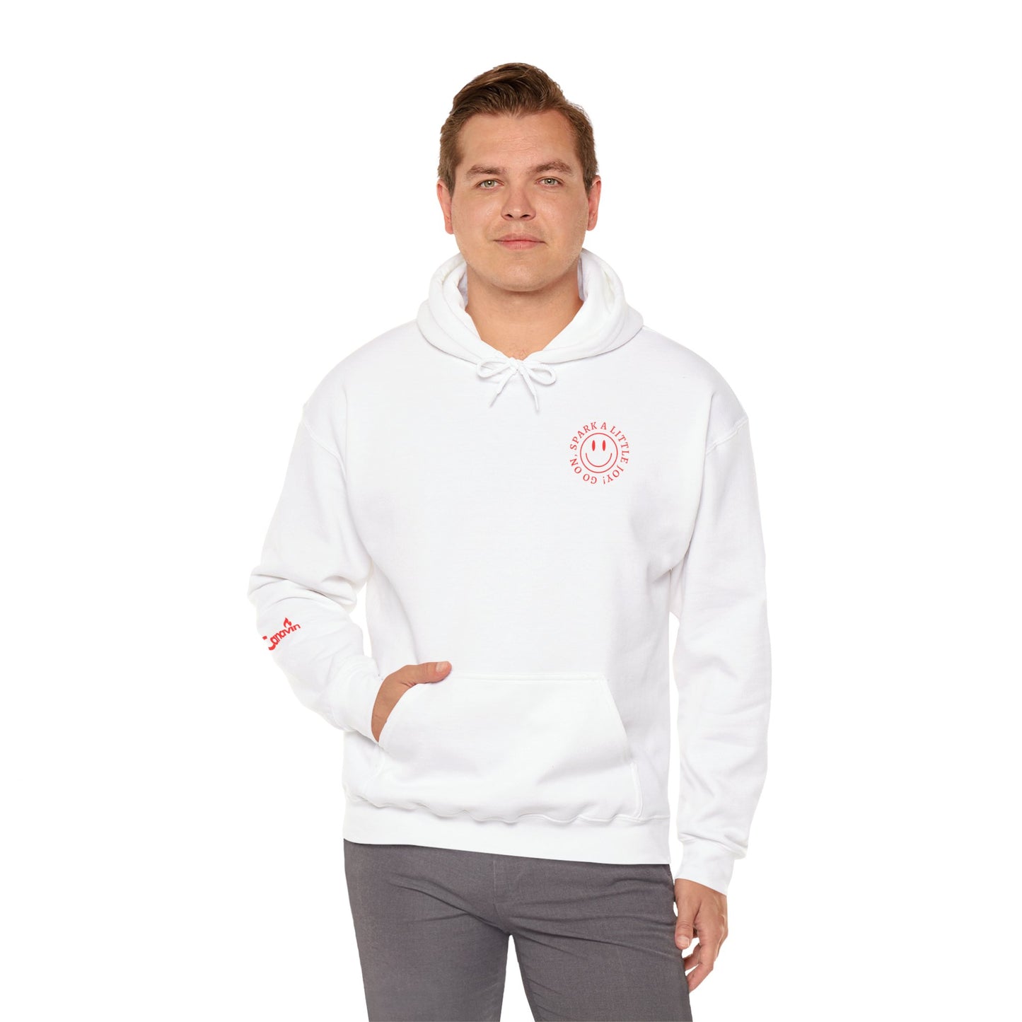 GO ON, SPARK A LITTLE JOY! - SMILE HOODIE Unisex Soft and Heavy Blend™ Hooded Sweatshirt-Comfort and Positivity-White